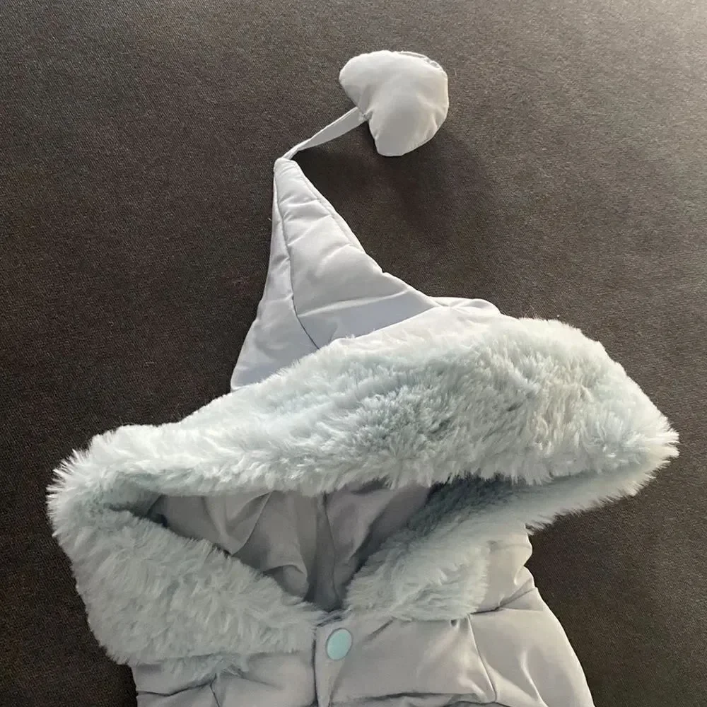 Dog Coat Puffer Jacket Blue with Cute Pom on Hood Size L NEW